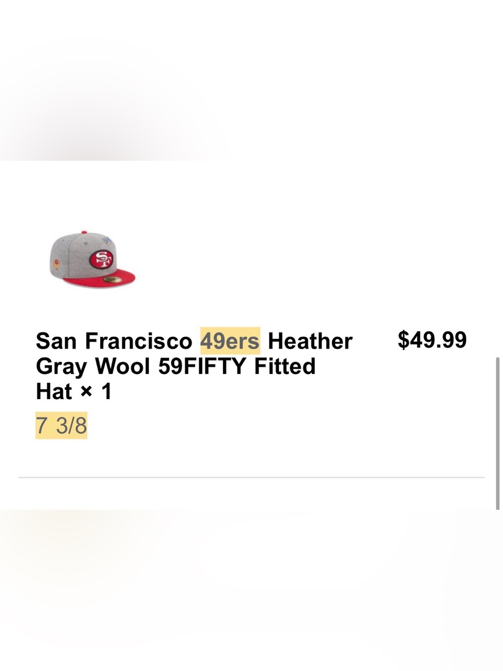 New Era San Francisco 49ers Gray and Red 59FIFTY Fitted Hat. 7 3/8 - Picture 8 of 8